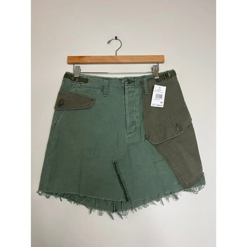 NWT Mother The G.I. Jane Cargo Pockets Cotton Mini Skirt Army Green Size: 29
